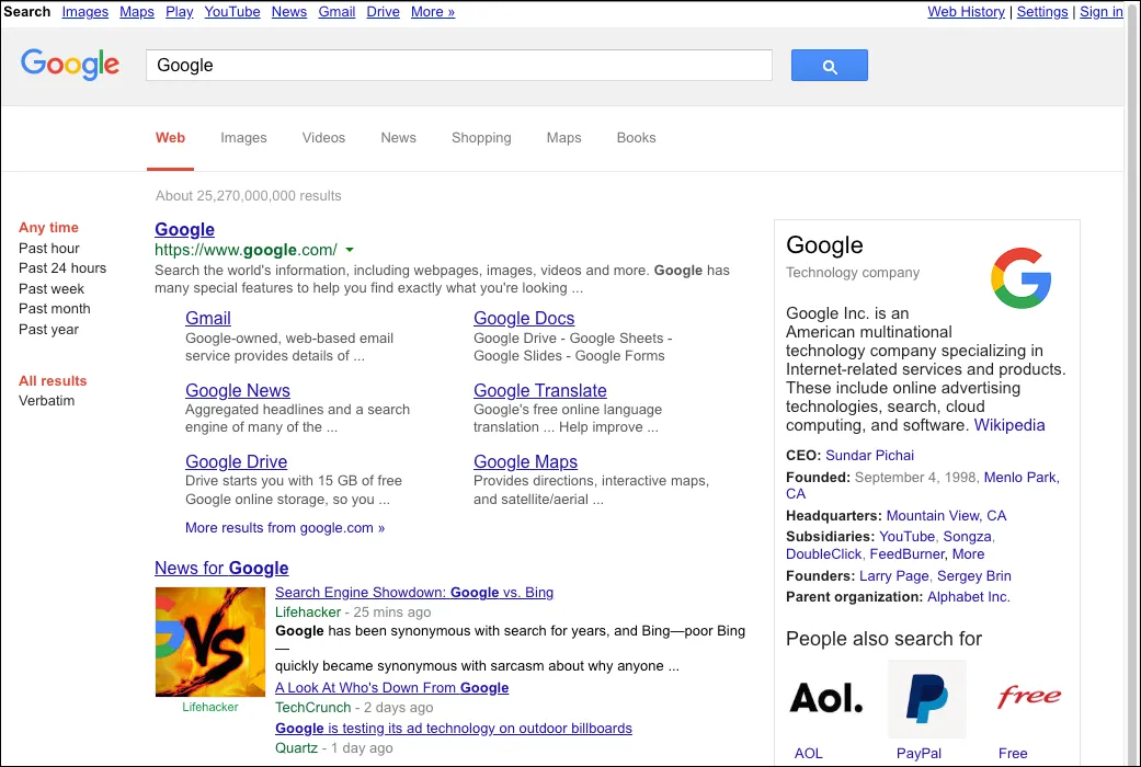 Logo Google mới ra mắt năm 2015 xuất hiện trên trang kết quả tìm kiếm