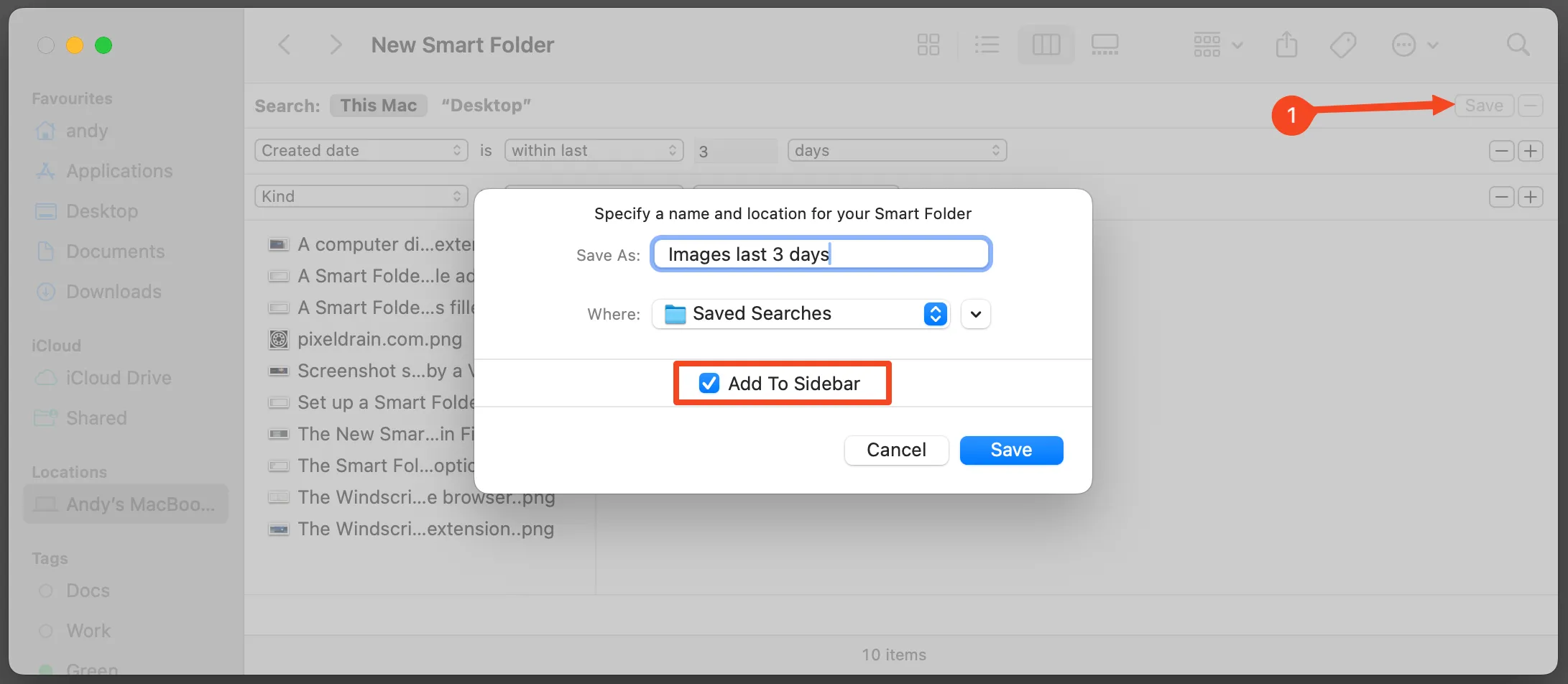 Lưu Smart Folder đã tạo và đặt tên để hoàn tất quá trình thiết lập