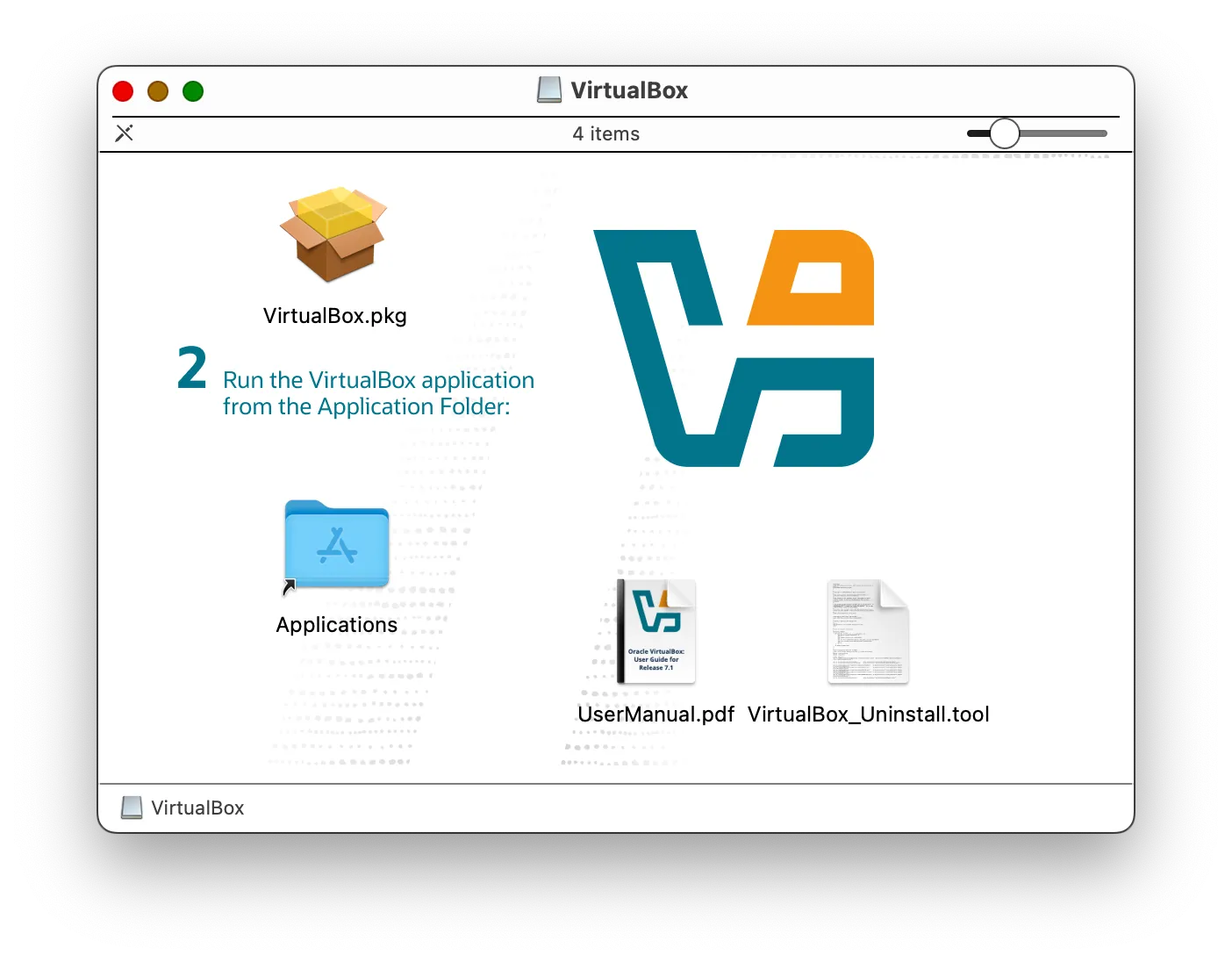 Màn hình cài đặt VirtualBox.pkg trên máy Mac trang bị chip Apple Silicon.