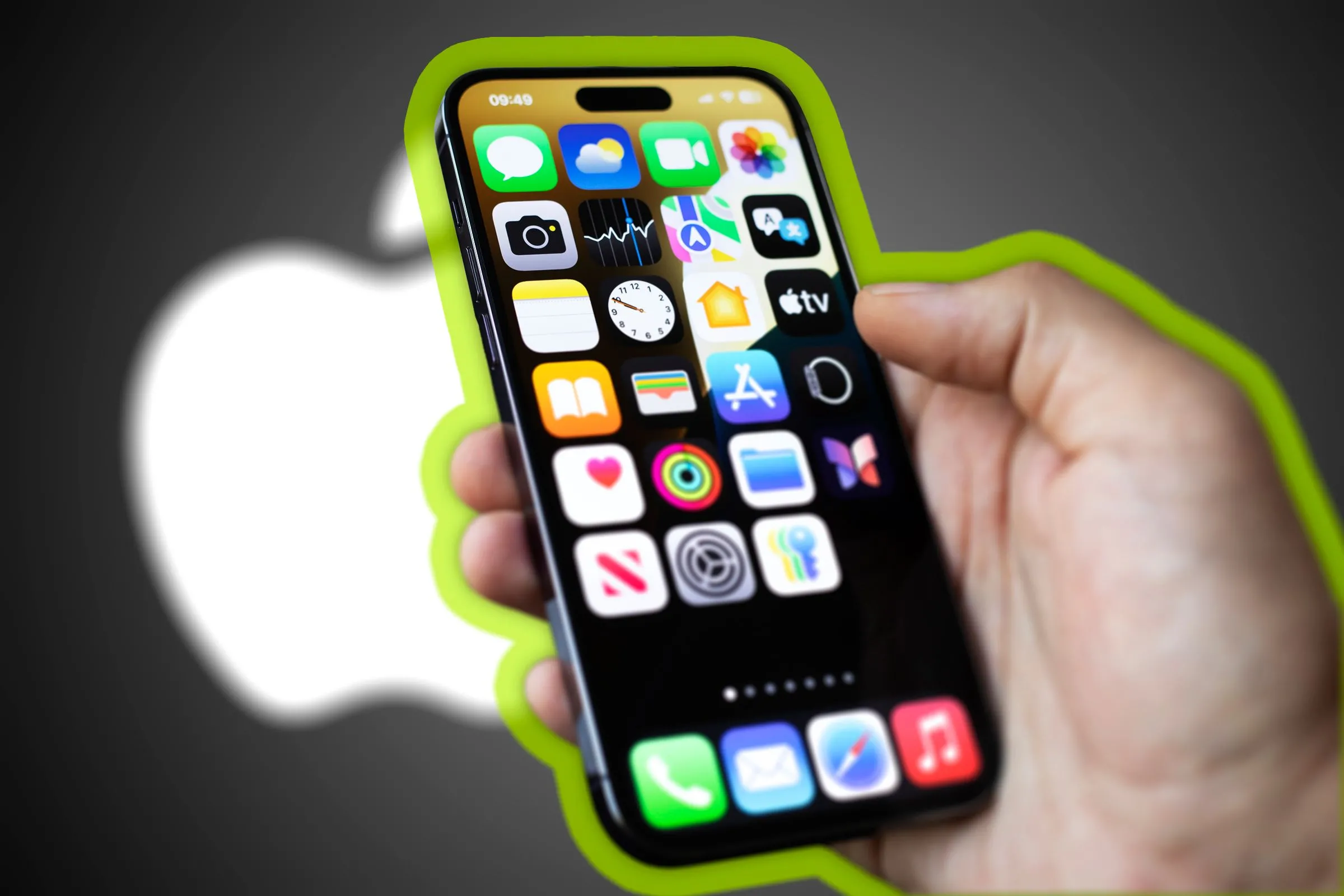 Màn hình chính iPhone với các biểu tượng ứng dụng được sắp xếp lại và tên bị ẩn, minh họa mẹo thay đổi vị trí để giảm xao nhãng.