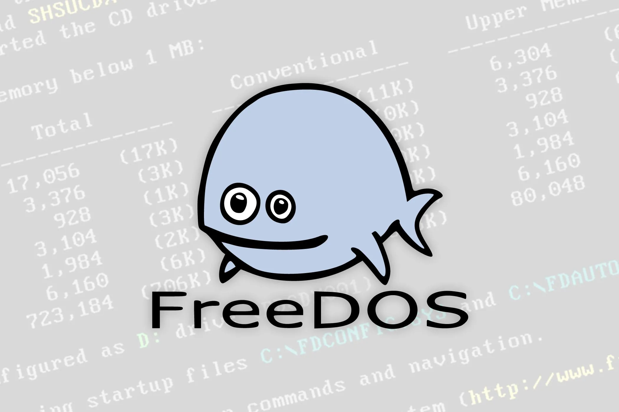 Màn hình giao diện dòng lệnh của FreeDOS trên nền đen