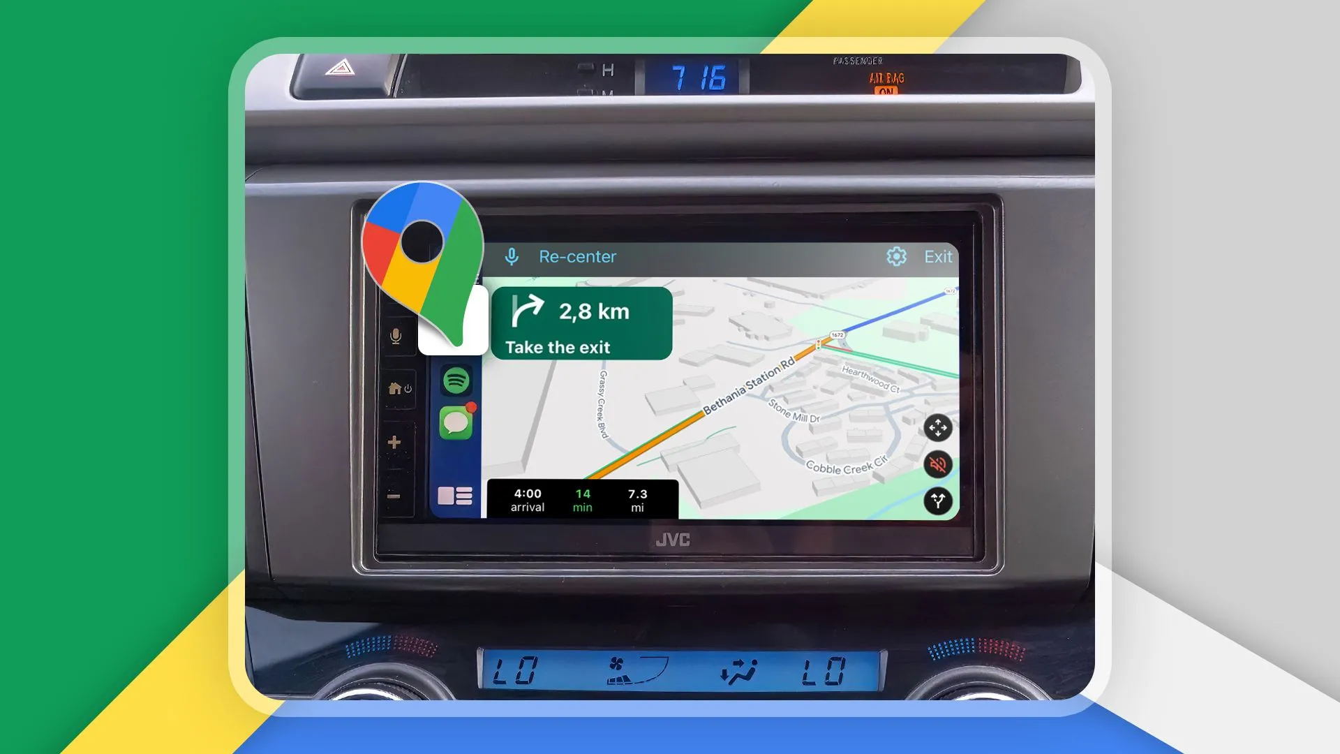 Màn hình Google Maps hiển thị tính năng điều khiển âm thanh trên ô tô