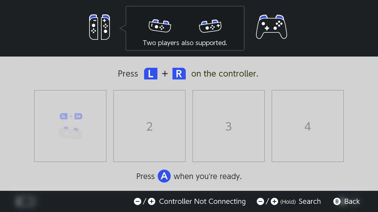Màn hình hướng dẫn đồng bộ tay cầm Joy-Con trên Nintendo Switch