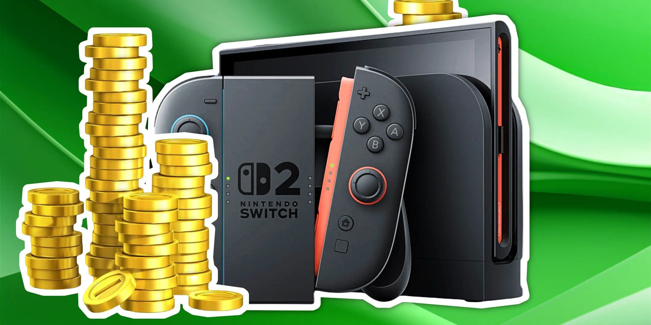 Máy chơi game Nintendo Switch cùng những đồng xu vàng, minh họa việc tiết kiệm chi phí mua game.