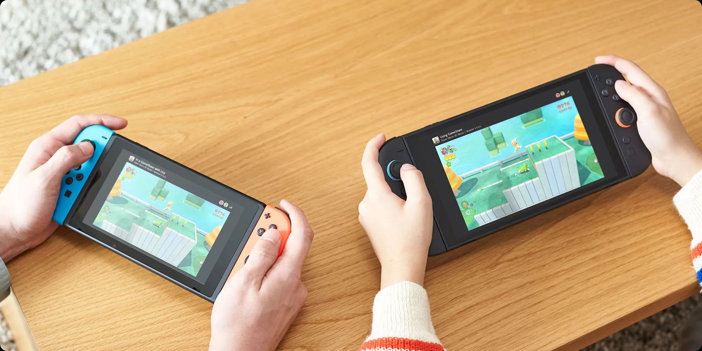 Máy Switch 2 sử dụng GameShare với Switch 1, minh họa khả năng tương thích ngược và nâng cấp game.