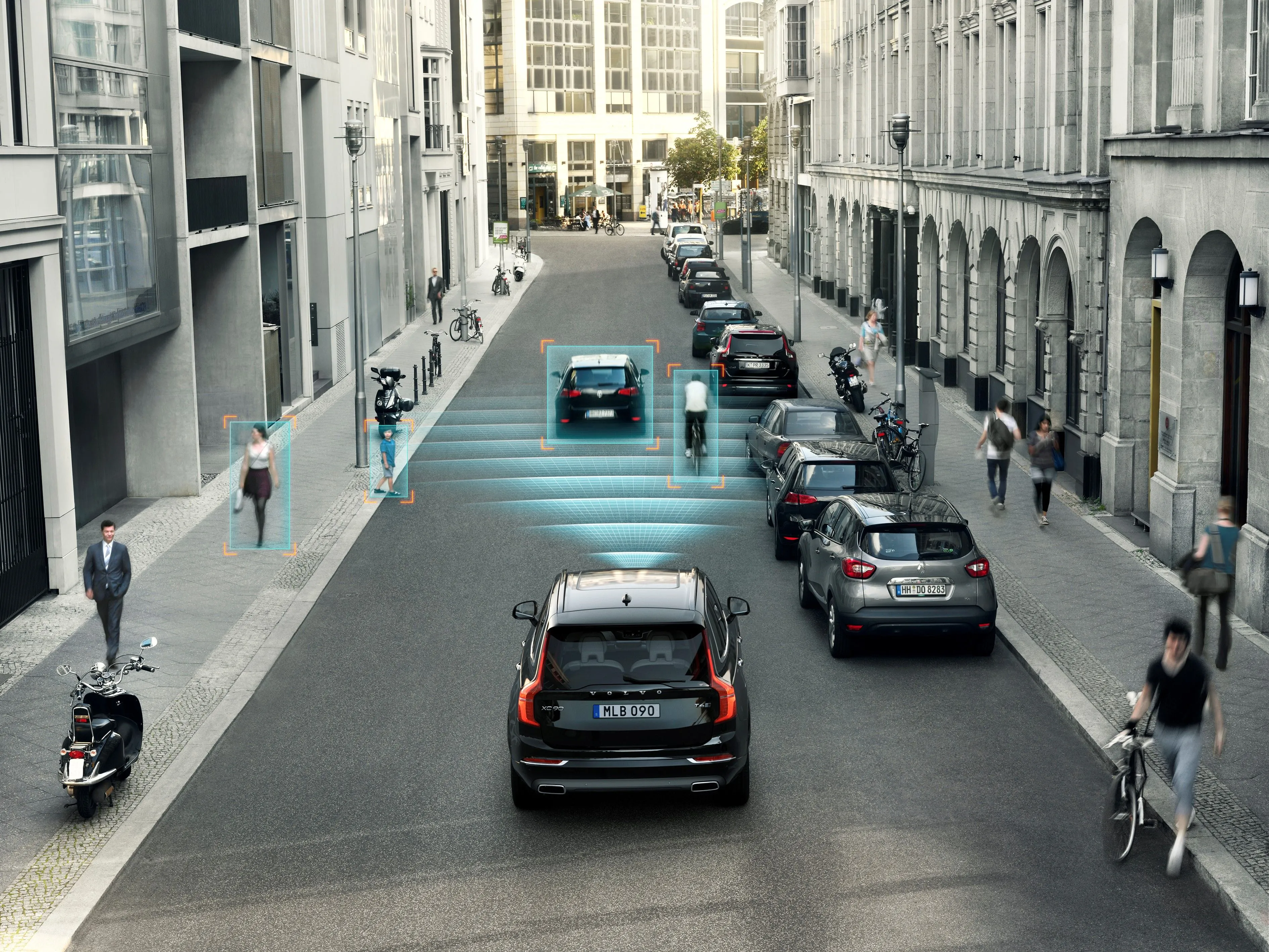 Minh họa Volvo XC90 với hệ thống City Safety phanh khẩn cấp tự động