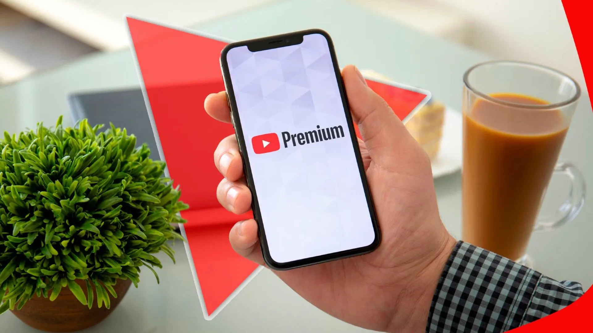 Một bàn tay đang cầm điện thoại với logo Spotify Premium trên màn hình