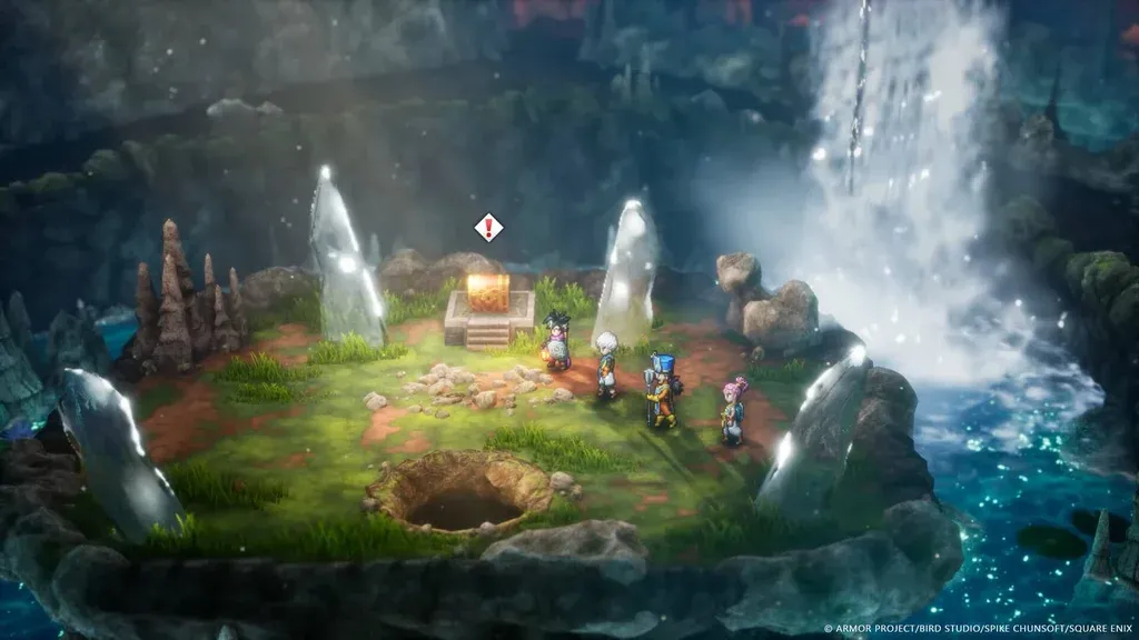 Một cảnh teaser từ Dragon Quest HD-2D Remake với đồ họa pixel art chi tiết.