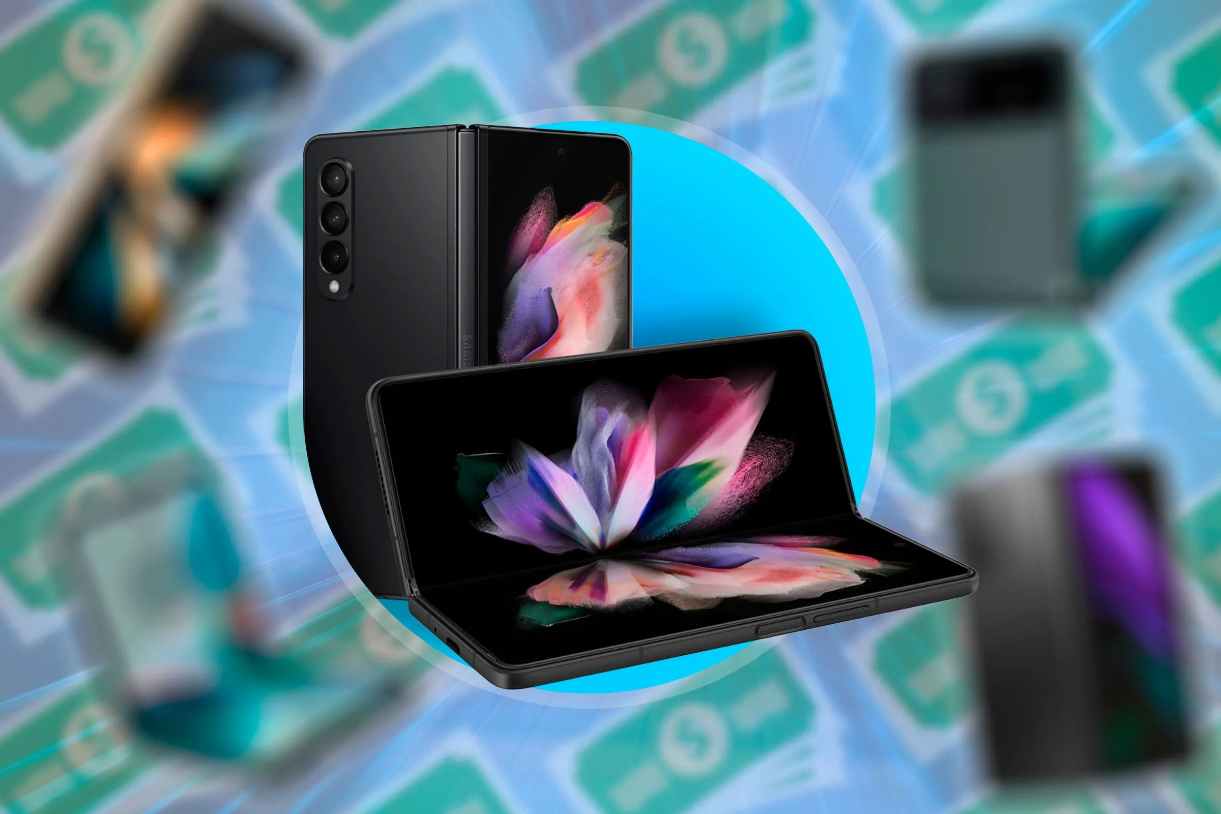 Một chiếc điện thoại gập Samsung với màn hình gập mở, minh họa công nghệ màn hình linh hoạt