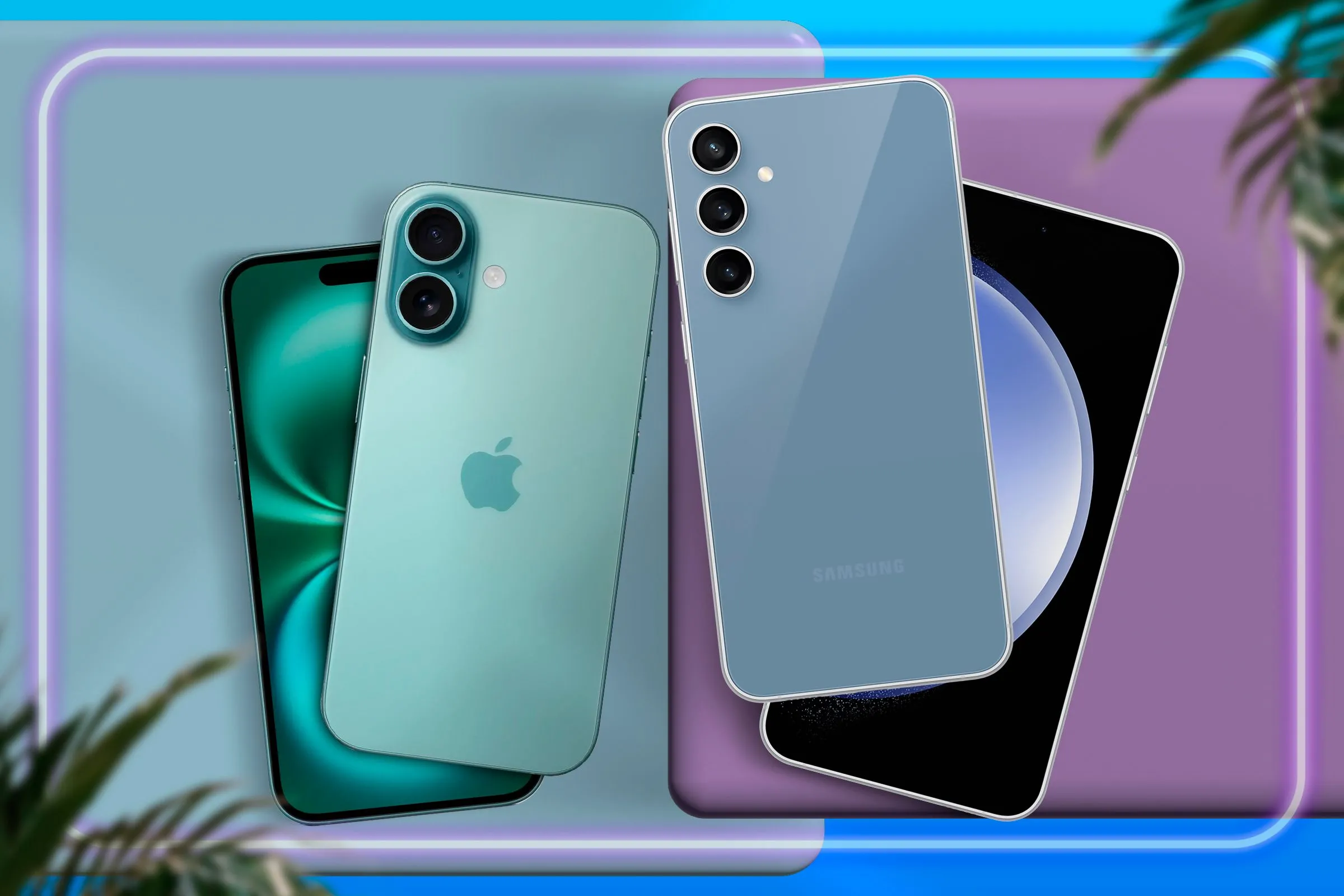 Một chiếc iPhone 16 đặt cạnh một chiếc Galaxy S23