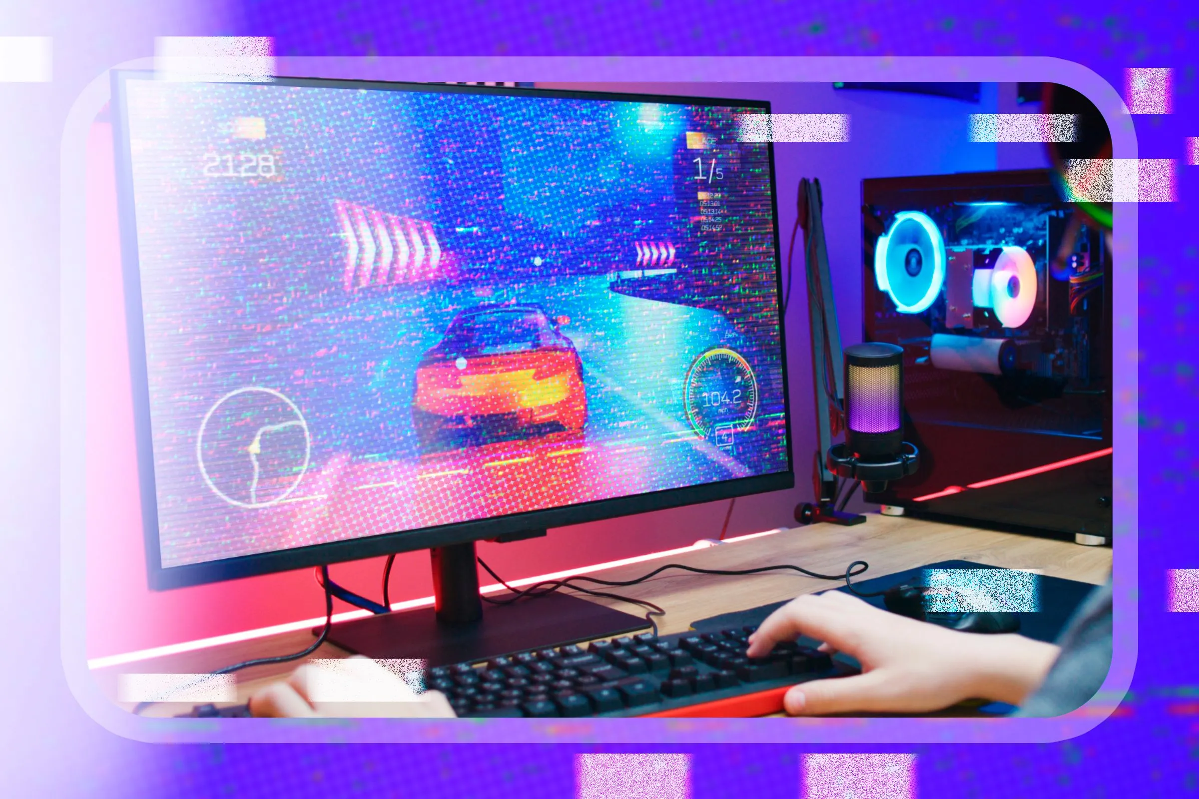 Người chơi đang trải nghiệm game đua xe trên laptop với màn hình bị nhấp nháy, có thể do lỗi VRR.