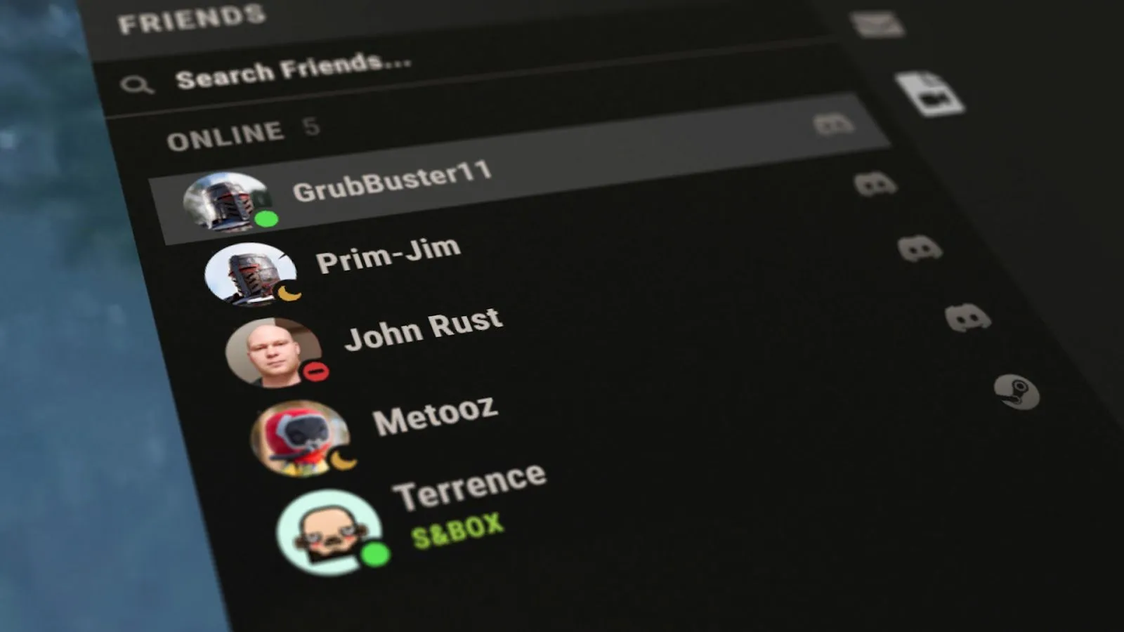 Người dùng trên Discord Social SDK đang cuộn để tìm bạn bè