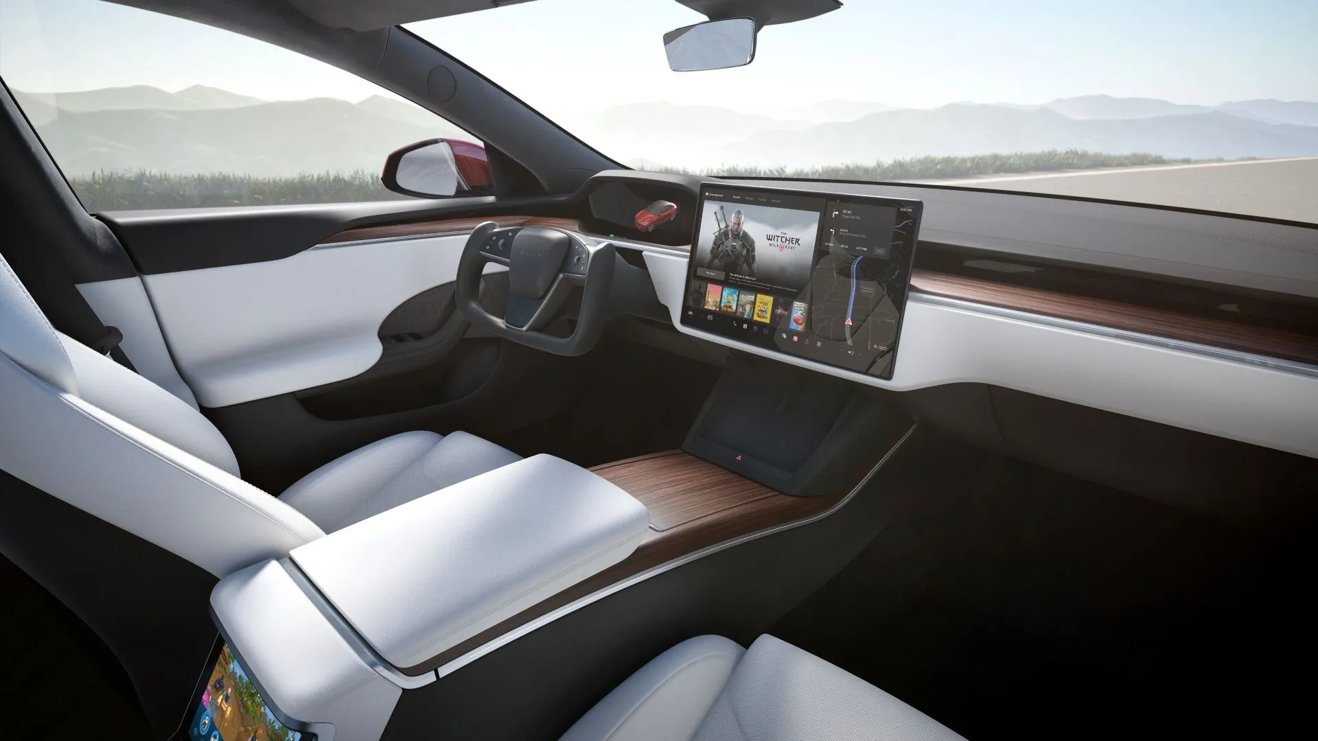 Nội thất Tesla Model S 2025 với màn hình thông tin giải trí 17 inch trung tâm