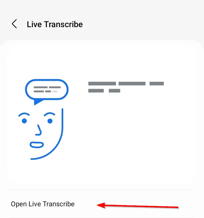 Nút &quot;Mở Live Transcribe&quot; để kích hoạt tính năng phiên âm trực tiếp