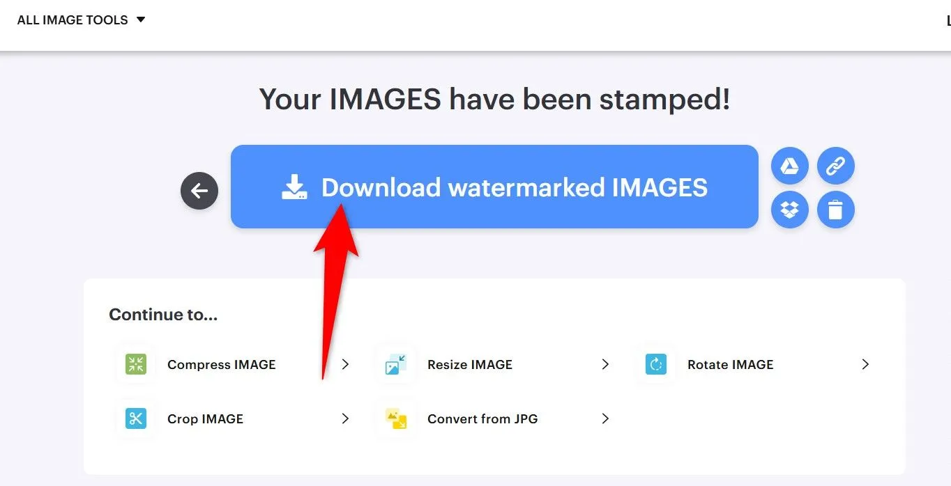 Nút tải xuống ảnh đã chèn watermark từ iLoveIMG