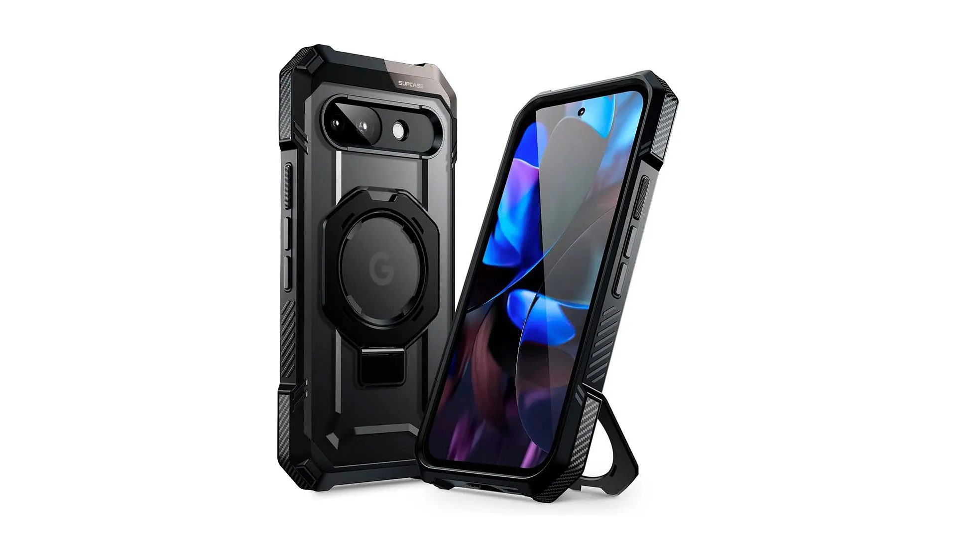 Ốp lưng bảo vệ Supcase UB Grip màu đen cho Google Pixel 9a, hiển thị mặt sau với vòng từ tính.