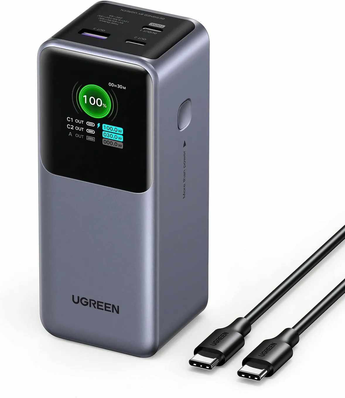 Pin sạc dự phòng Ugreen Nexode 20000mAh 130W màu xám.