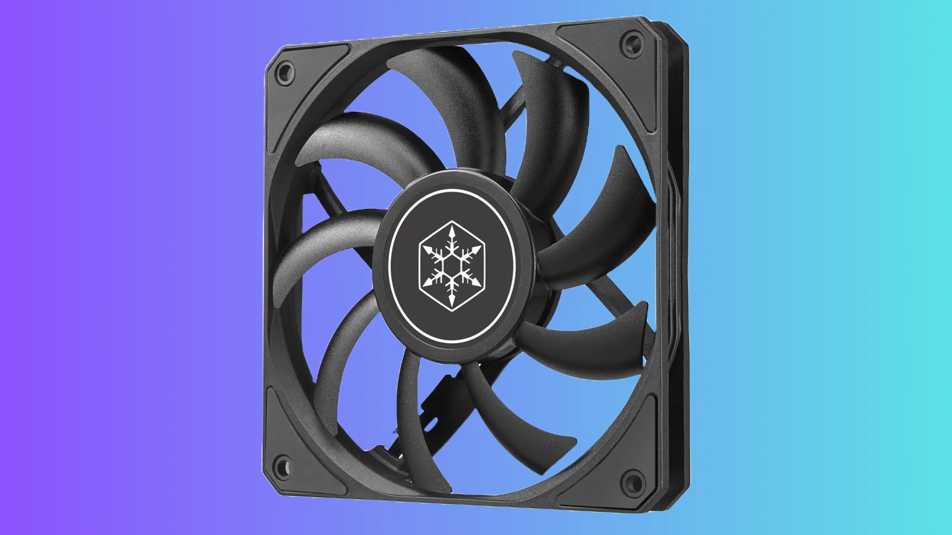 Quạt SilverStone Air Slimmer 120 mỏng gọn dành cho case PC nhỏ, trên nền màu xanh tím.