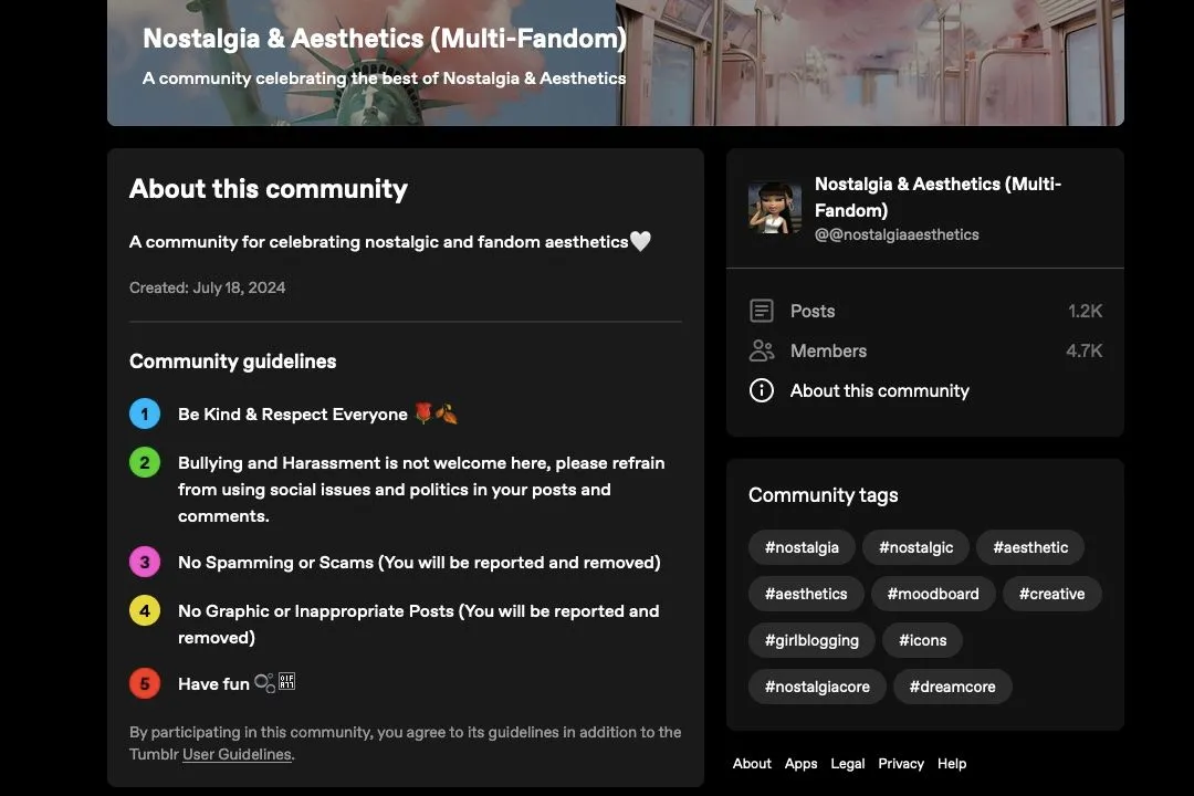 Quy tắc cộng đồng Tumblr cho &quot;Nostalgia and Aesthetics&quot;