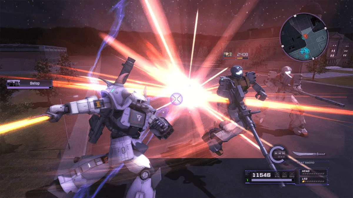Robot Zaku và GM chiến đấu trong game Mobile Suit Gundam Battle Operation Code Fairy, minh họa spin-off chơi đơn.