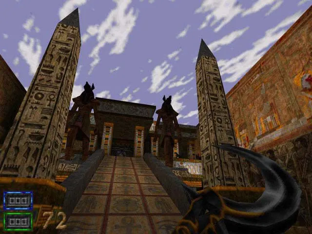 Screenshot game Hexen II, một cảnh chiến đấu trong môi trường 3D cũ.