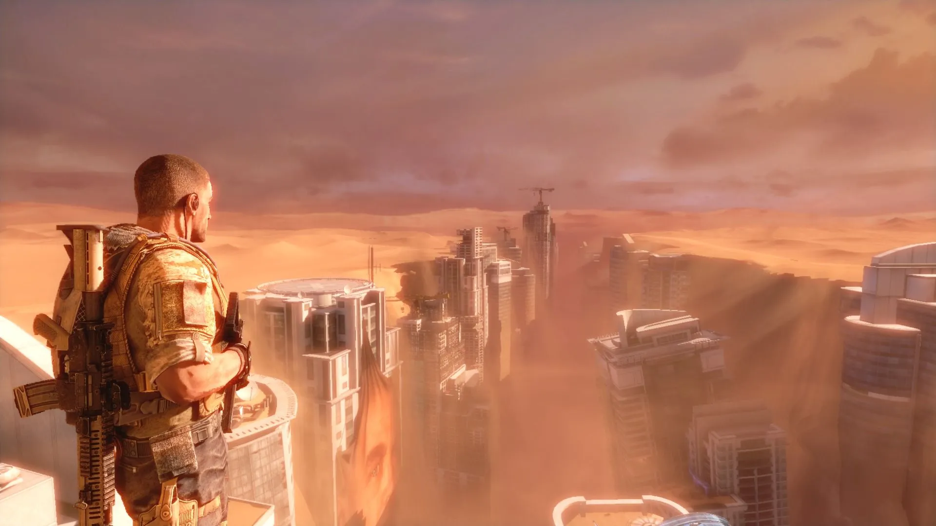 Screenshot game Spec Ops: The Line với cảnh quân đội trong môi trường đổ nát ở Dubai.