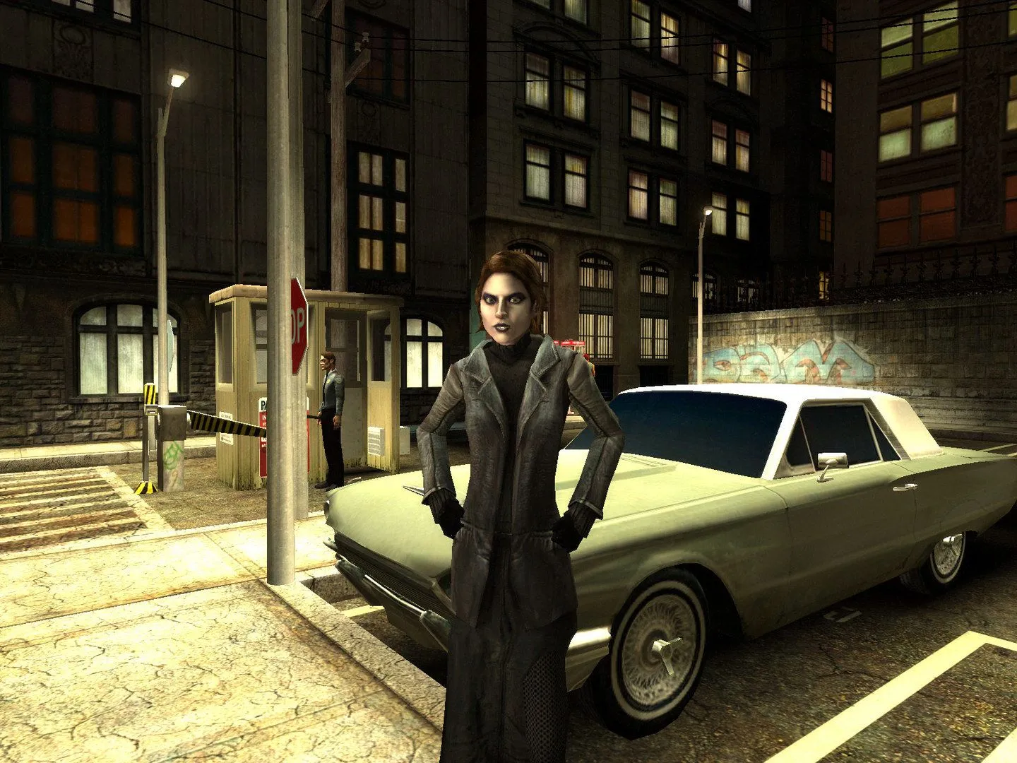 Screenshot game Vampire: The Masquerade – Bloodlines với nhân vật và môi trường ma mị.