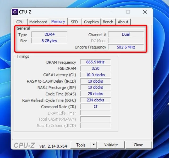 Sử dụng CPU-Z để xem thông tin chi tiết về loại RAM hiện tại.