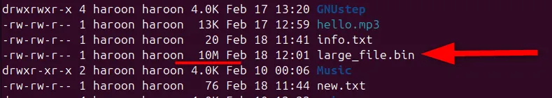 Tạo một file có kích thước cụ thể 10MB bằng lệnh fallocate và kiểm tra với ls -lh trên Linux