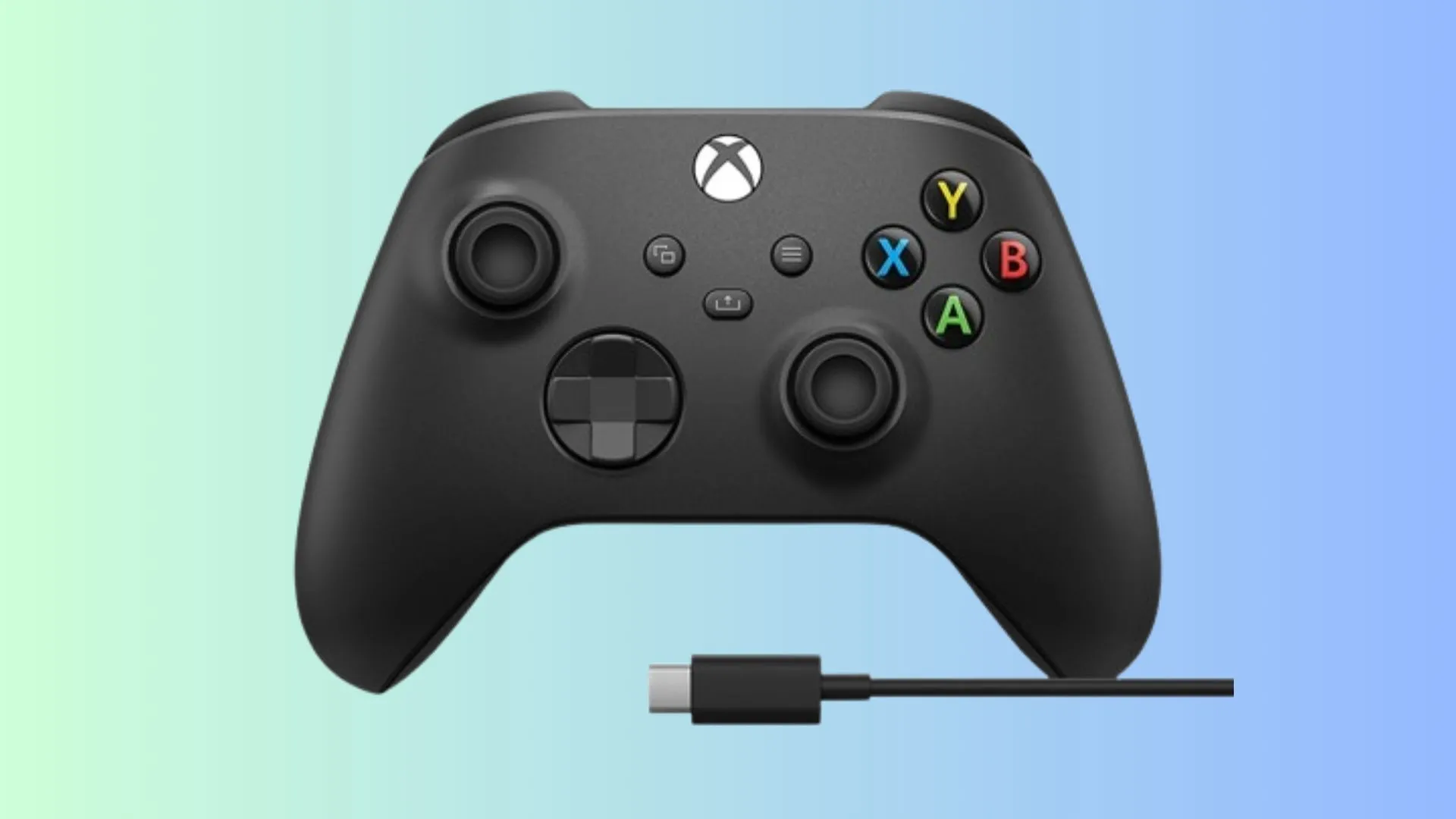 Tay cầm không dây Xbox Core màu trắng đặt trên nền gradient, biểu thị việc ghép nối nhanh chóng với console Xbox thông qua cổng USB.