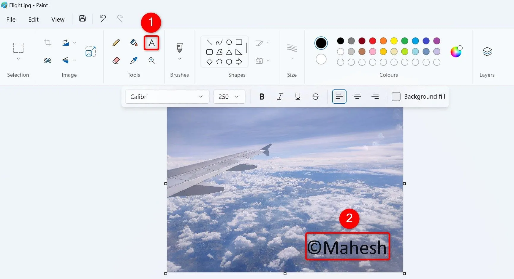 Thêm chữ và định dạng watermark trong ứng dụng Paint