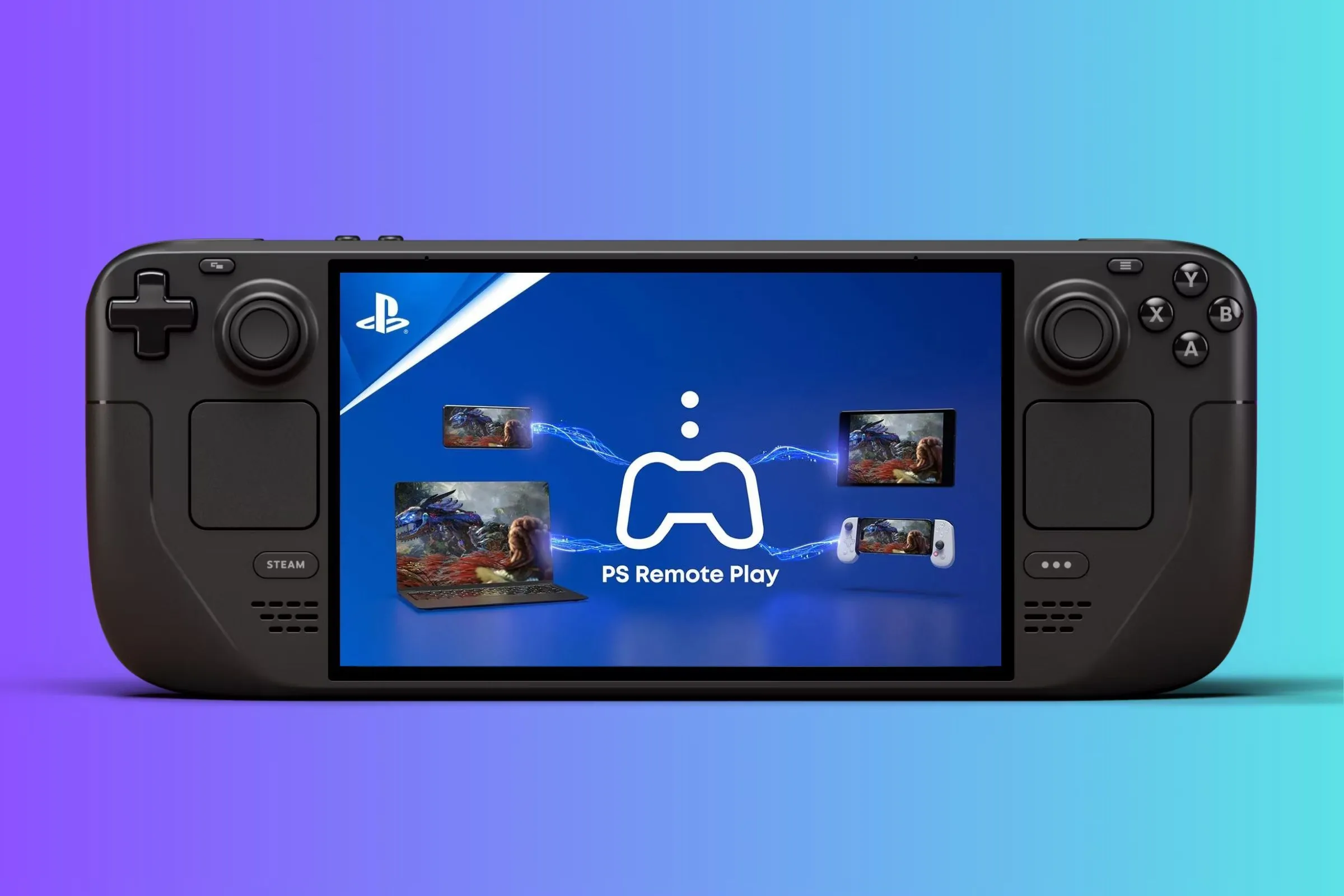 Thiết bị chơi game cầm tay Steam Deck hiển thị giao diện PlayStation Remote Play, mở ra khả năng chơi game PS5 mọi lúc mọi nơi.