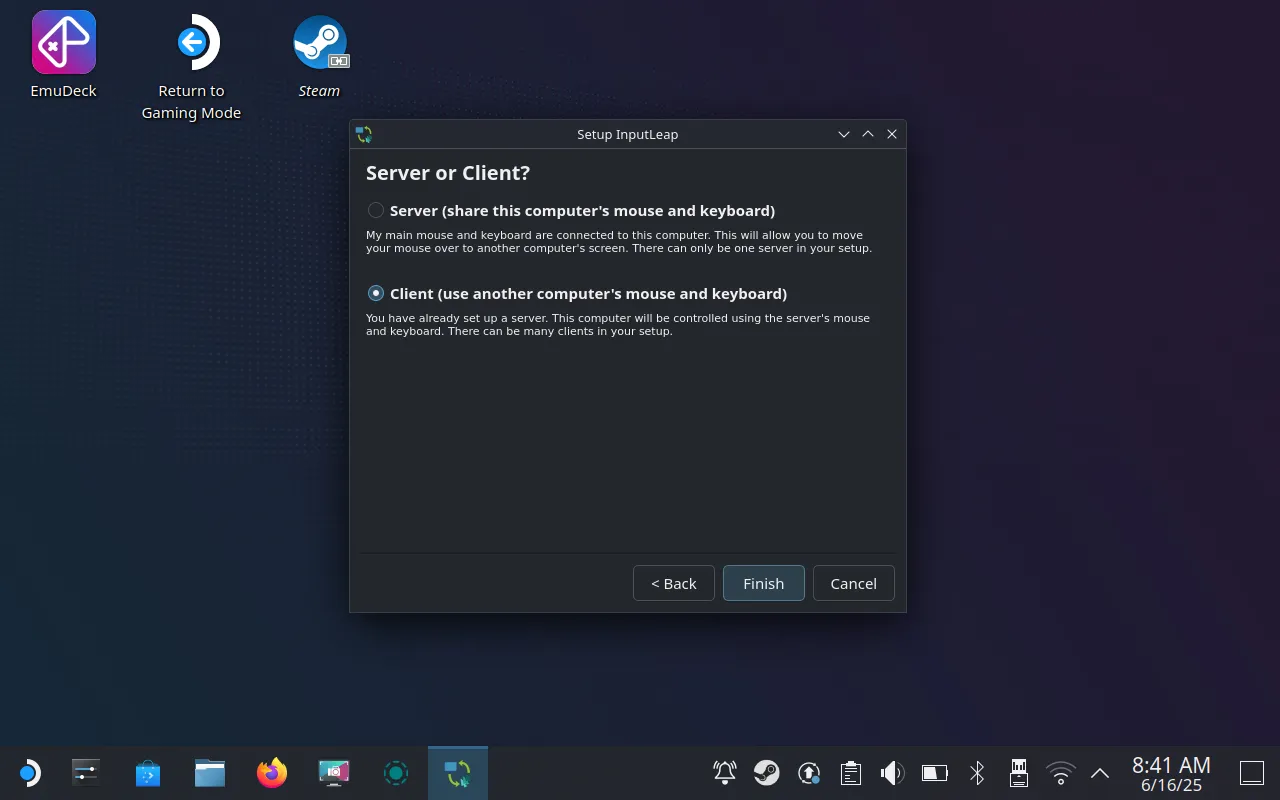Thiết lập Steam Deck làm thiết bị client trong Input Leap.