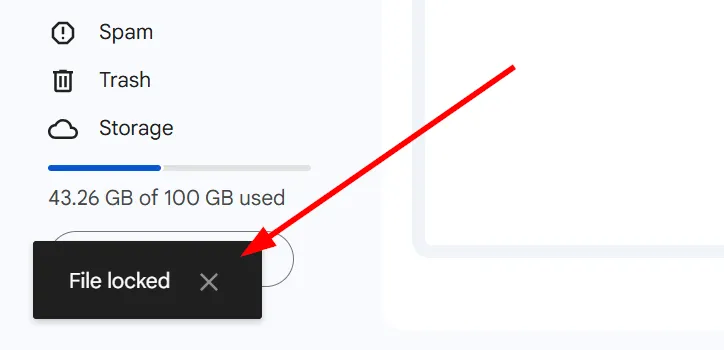 Thông báo xác nhận tệp đã được khóa thành công trên Google Drive