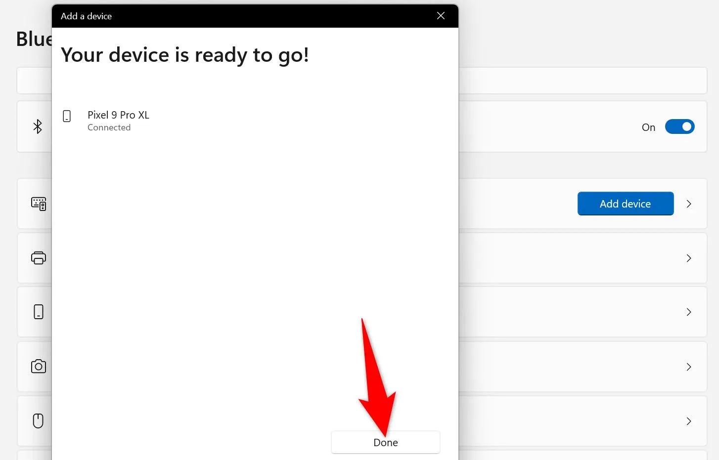 Thông báo xác nhận thiết bị Bluetooth đã được ghép nối thành công với Windows 11