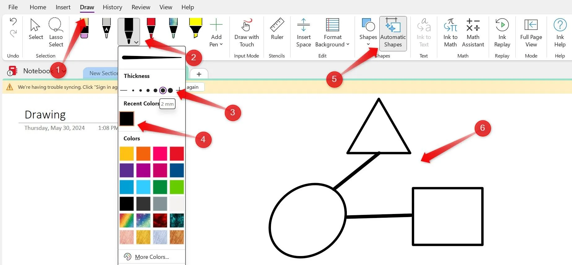 Tính năng vẽ và minh họa ý tưởng trên bảng trắng ảo của OneNote.