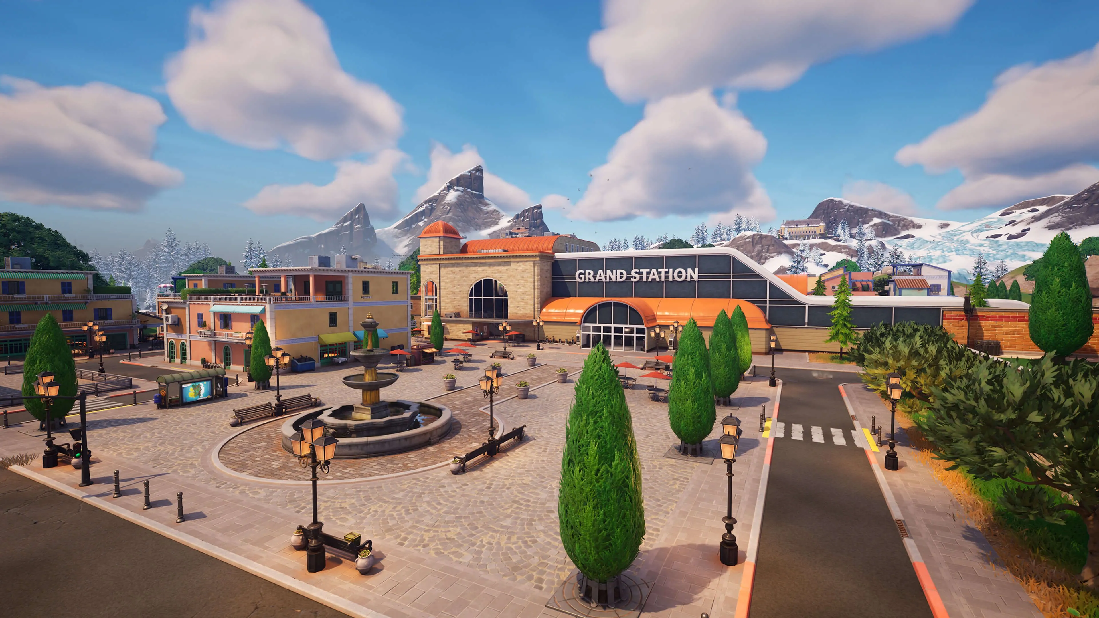 Toàn cảnh Grand Station trong Fortnite, một trong những tựa game đối kháng phổ biến không thể chơi trực tiếp trên Steam Deck do vấn đề chống gian lận trên Linux.
