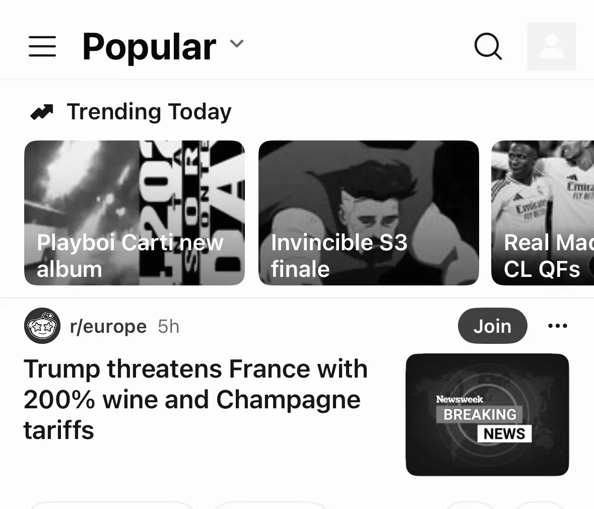 Trang chủ Reddit trên iPhone với bộ lọc thang màu xám, làm giảm sự hấp dẫn của điện thoại