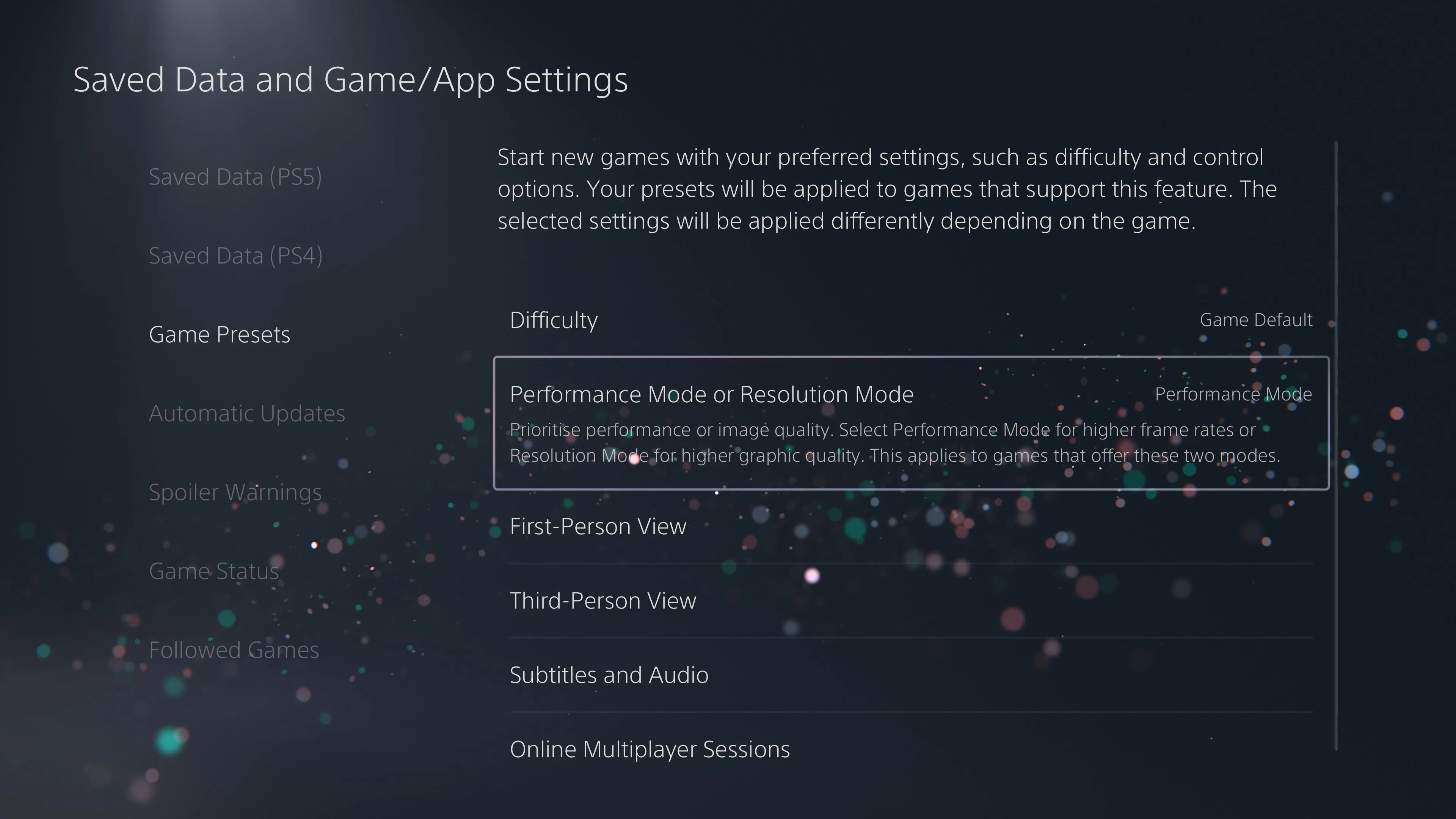 Tùy chỉnh cài đặt Game Presets mặc định trên PlayStation 5.