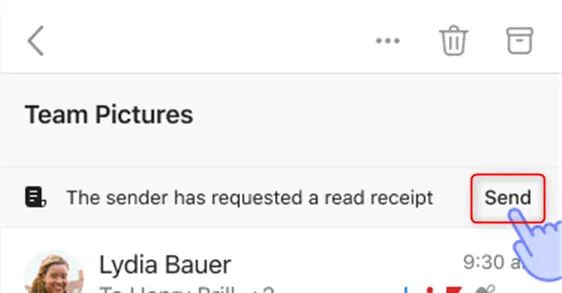 Tùy chọn gửi xác nhận đã đọc (Read Receipt) khi người nhận mở email trên ứng dụng Outlook di động.