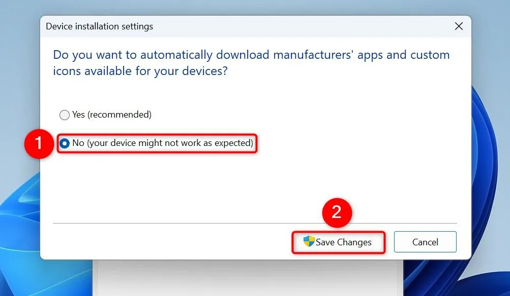 Tùy chọn không cho phép Windows 11 tự động cài đặt driver thiết bị