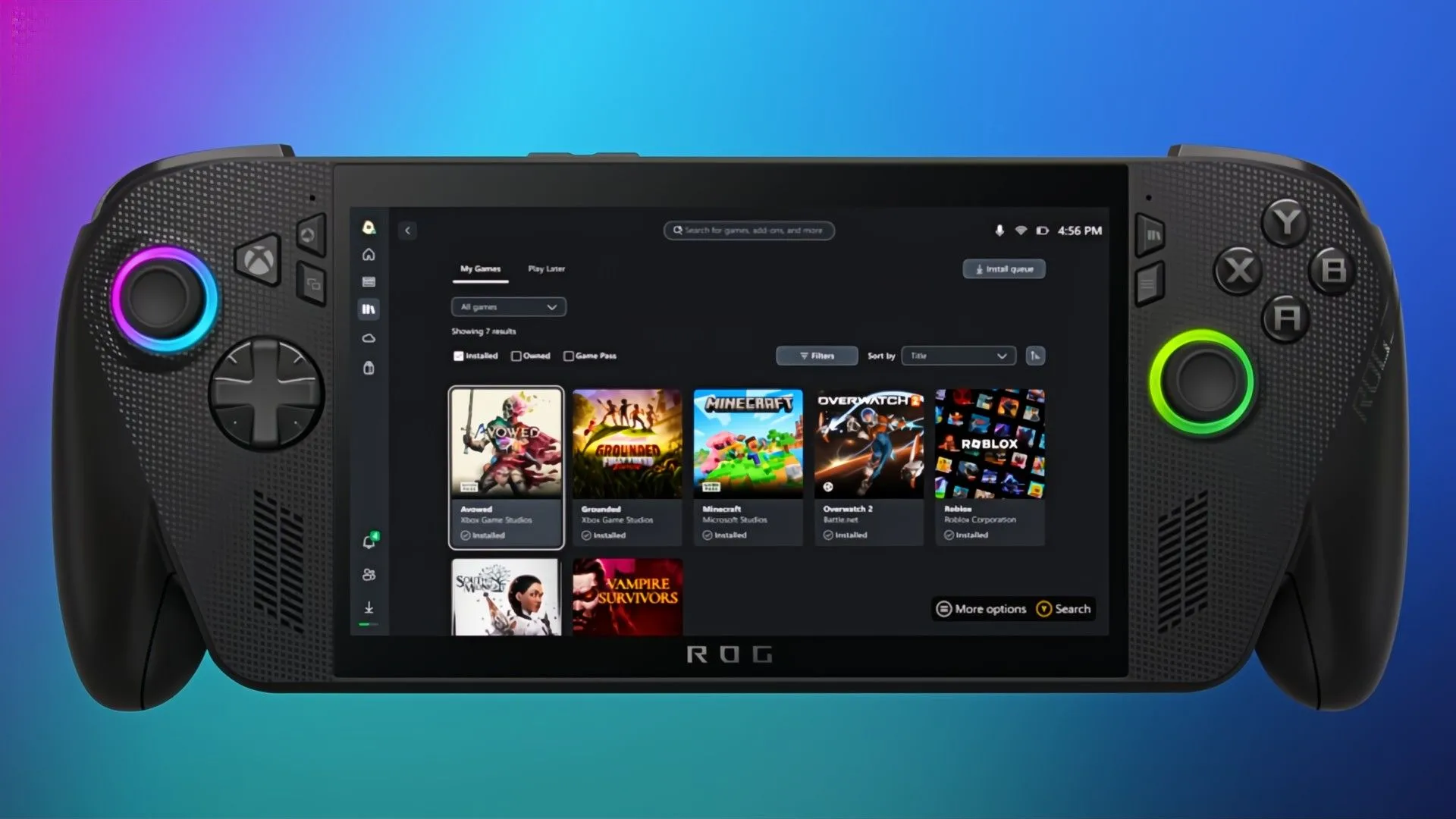 Ứng dụng Xbox trên thiết bị cầm tay ROG Ally hiển thị thư viện game