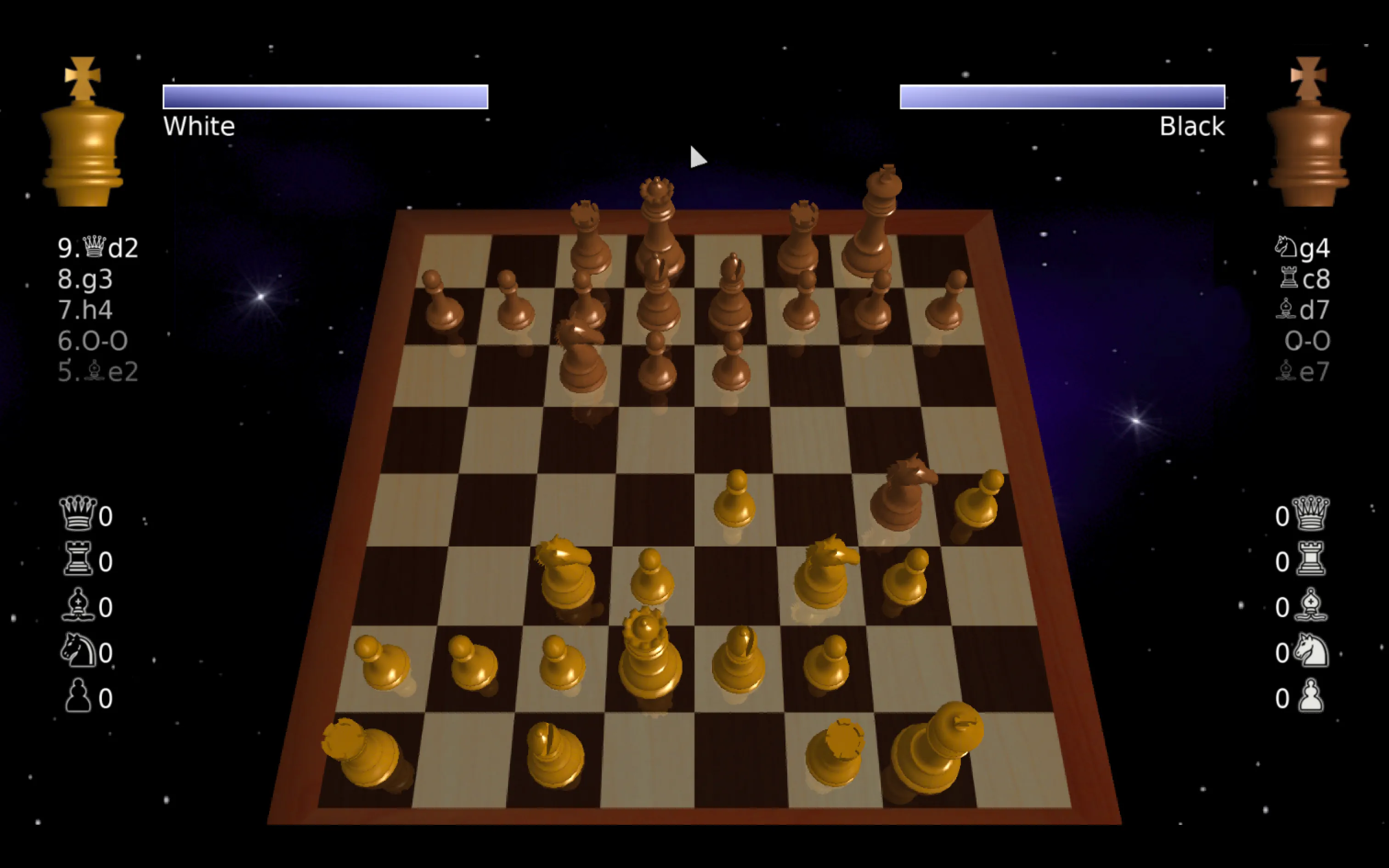 Bàn cờ vua 3D đang diễn ra trong game DreamChess trên Linux