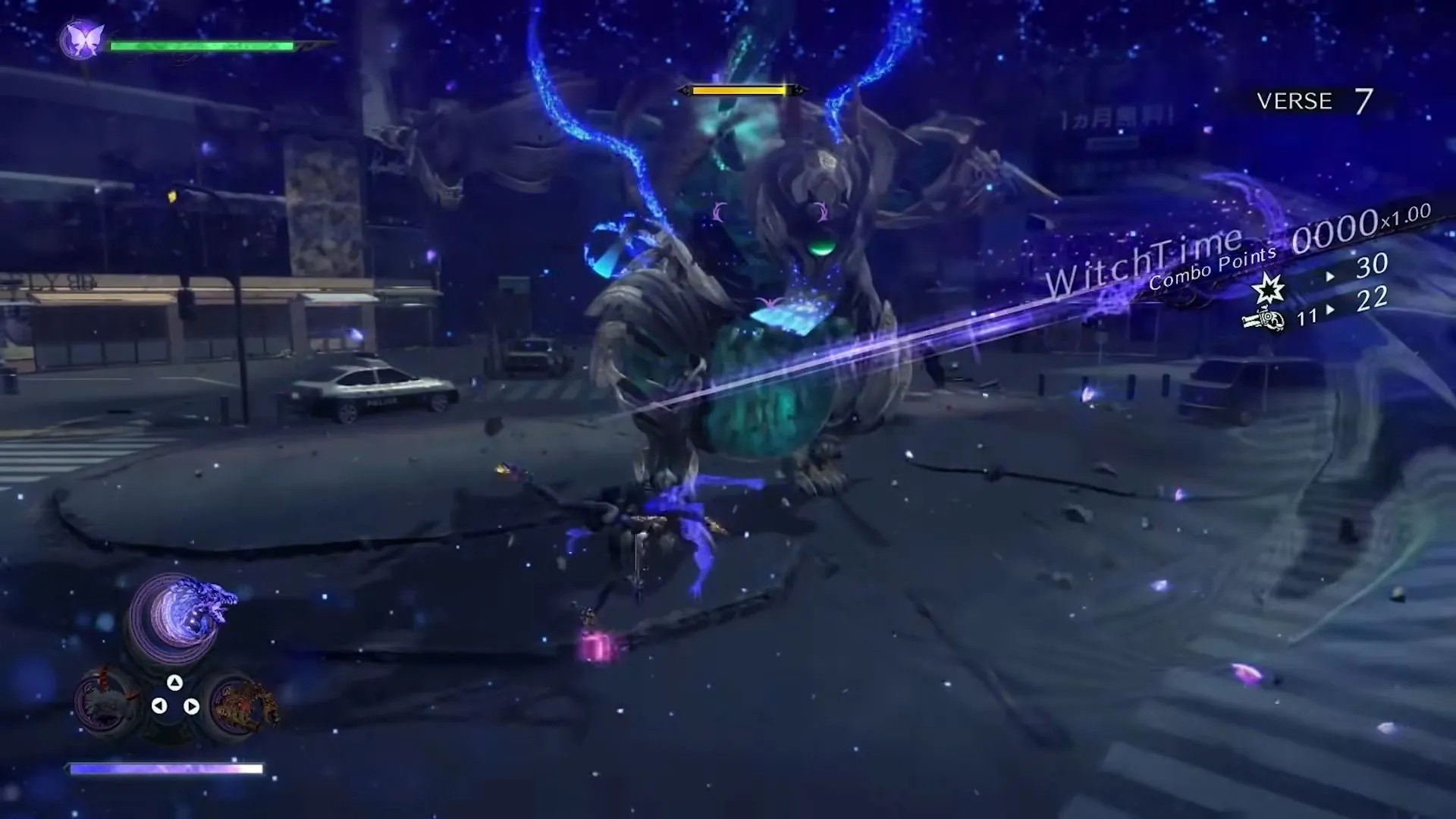 Bayonetta kích hoạt Witch Time, làm chậm thời gian để phản công trong Bayonetta 3.