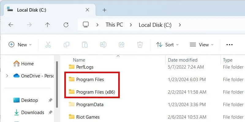 Các thư mục Chương trình (Program Files) trong Windows 11, minh họa cấu trúc thư mục ứng dụng