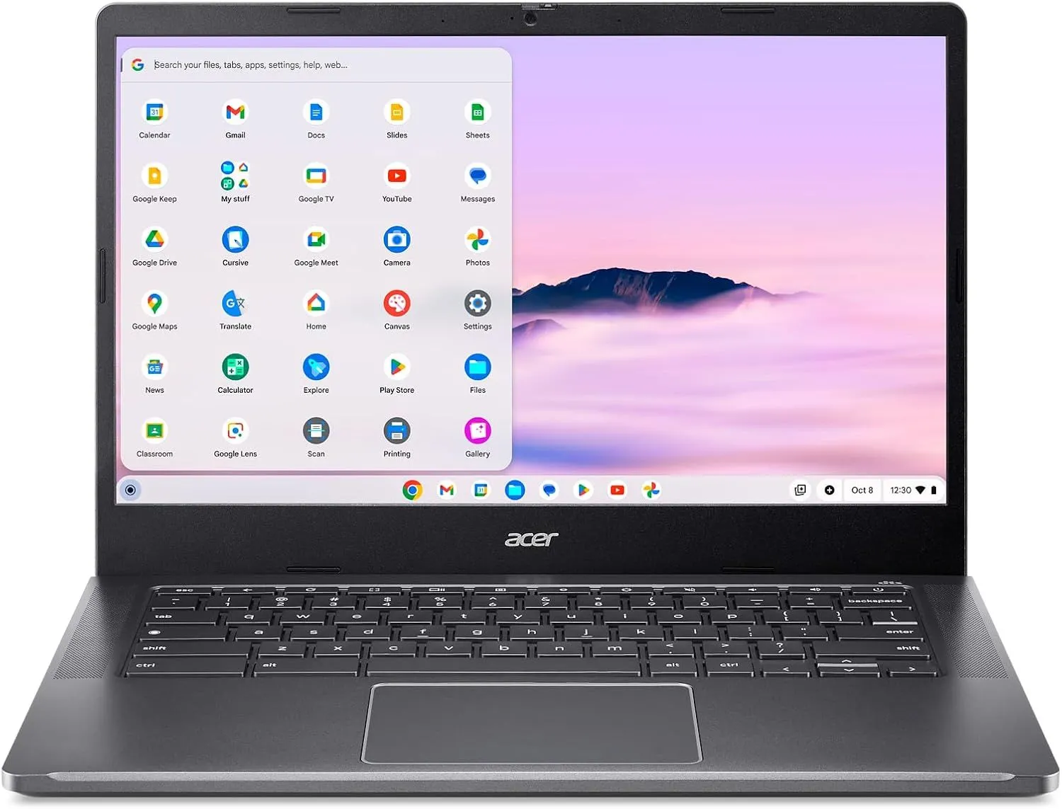 Chiếc laptop Acer Chromebook Plus 514 màu bạc, mẫu thiết bị được sử dụng để trải nghiệm chơi game Steam.