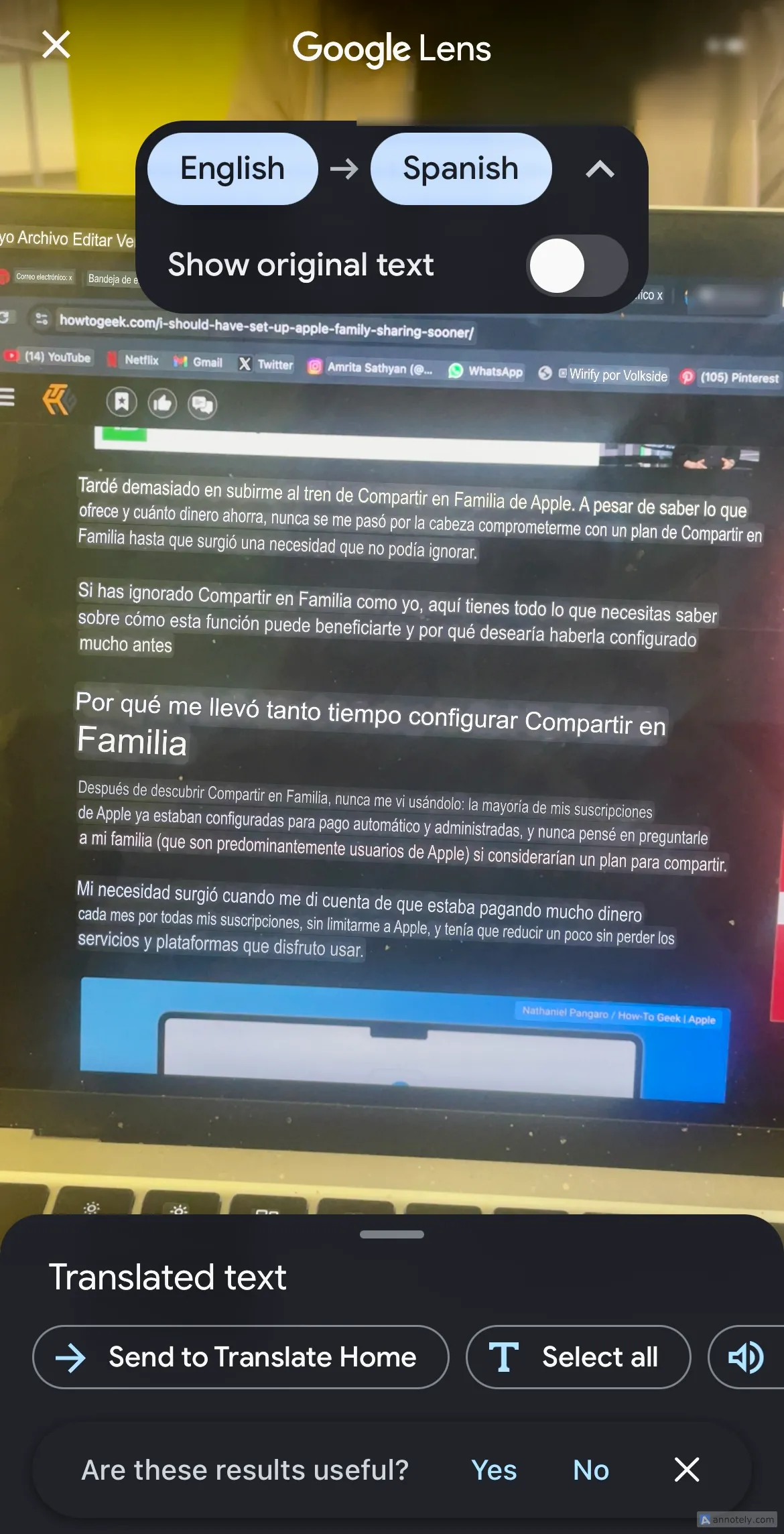 Dịch văn bản trên màn hình bằng Google Translate