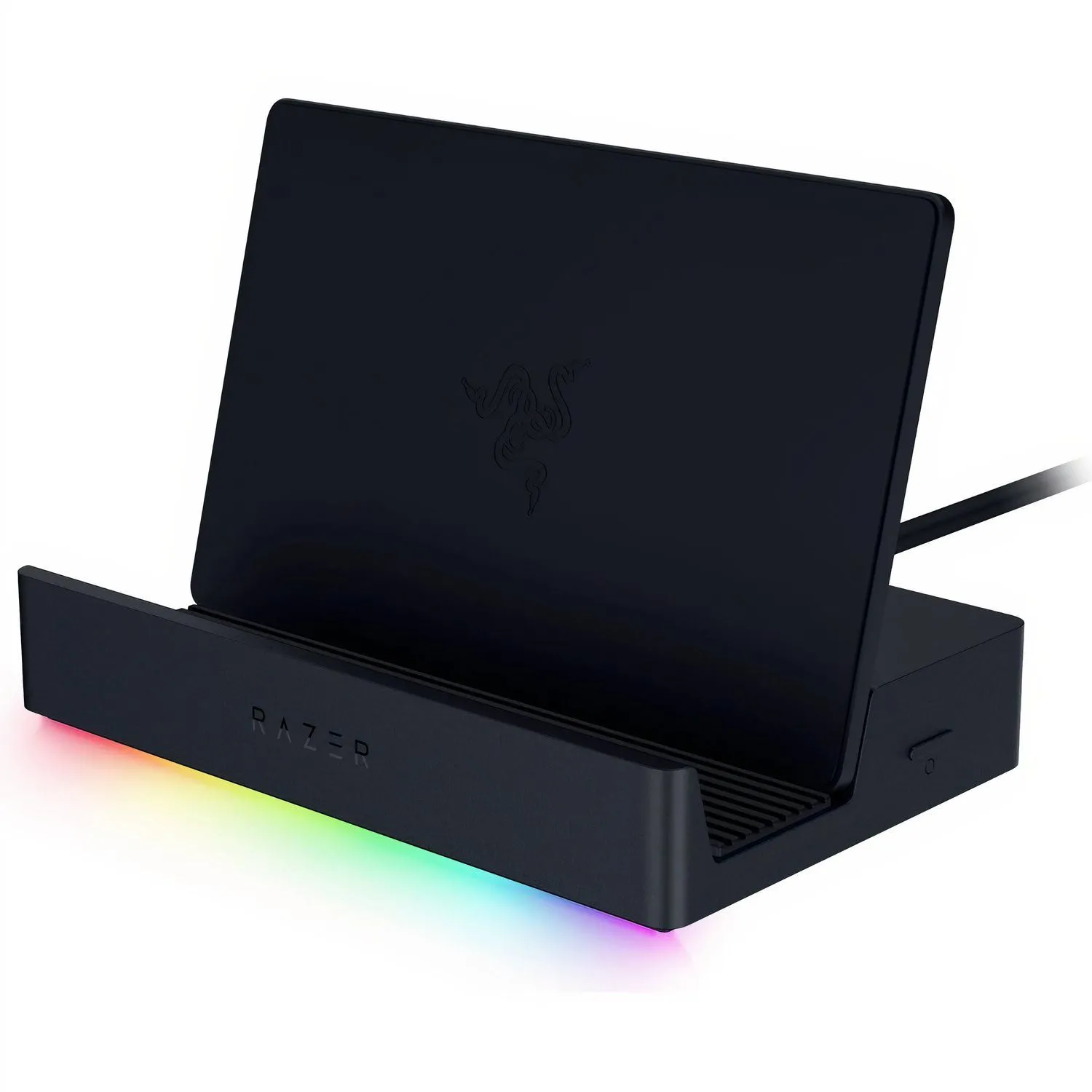 Dock sạc chơi game cầm tay Razer Handheld Dock Chroma hiển thị cổng USB-C và đèn RGB rực rỡ