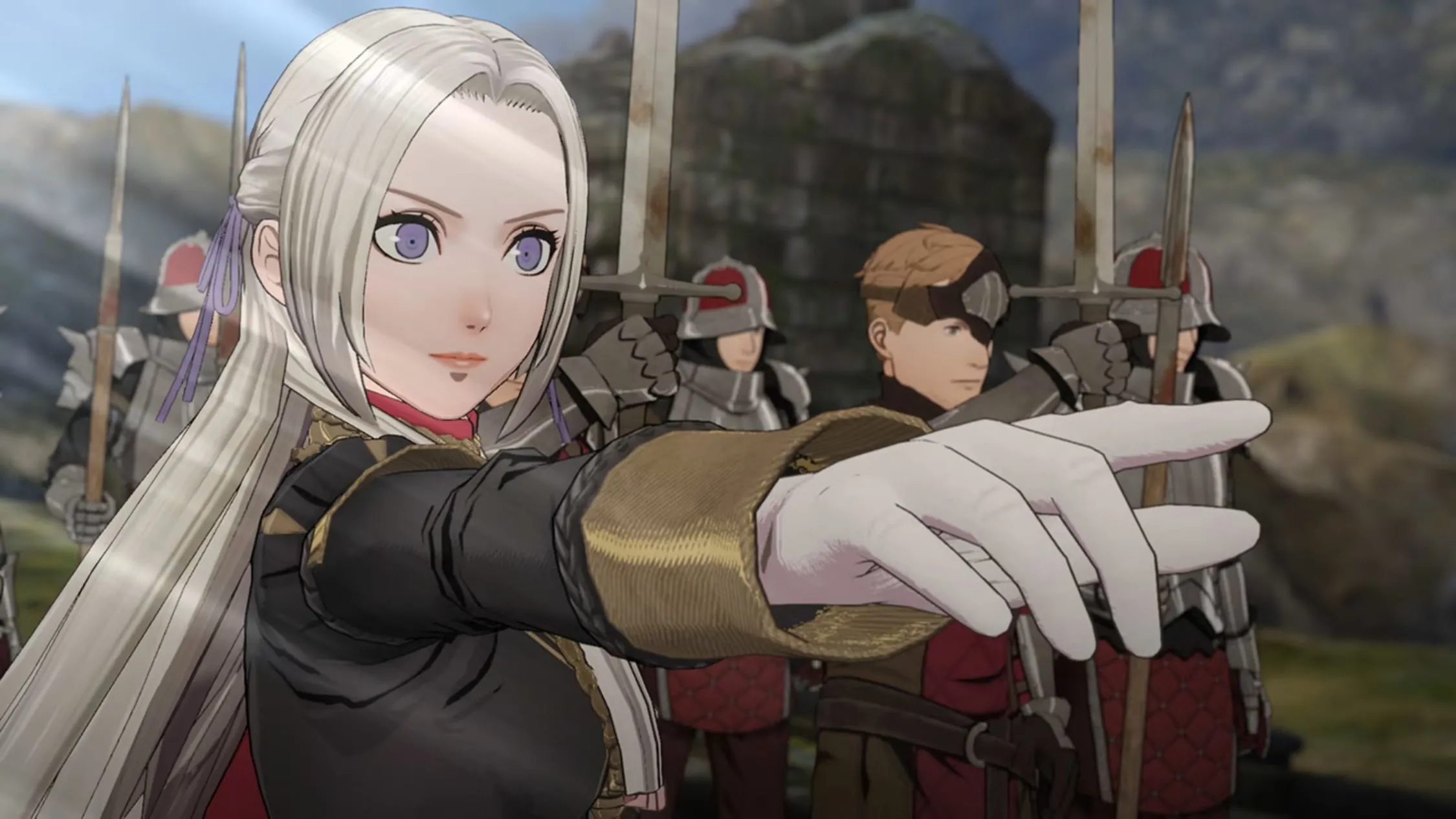 Edelgard đang chỉ trỏ trong Fire Emblem Three Houses