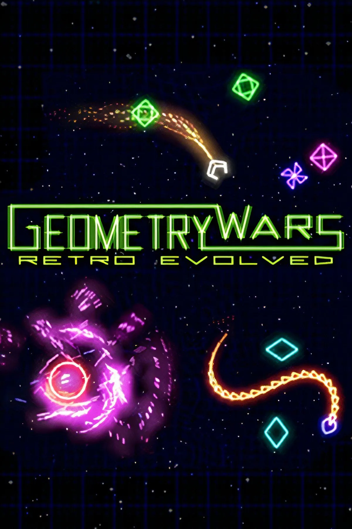 Giao diện chiến đấu của Geometry Wars: Retro Evolved, tựa game bắn súng arcade cổ điển